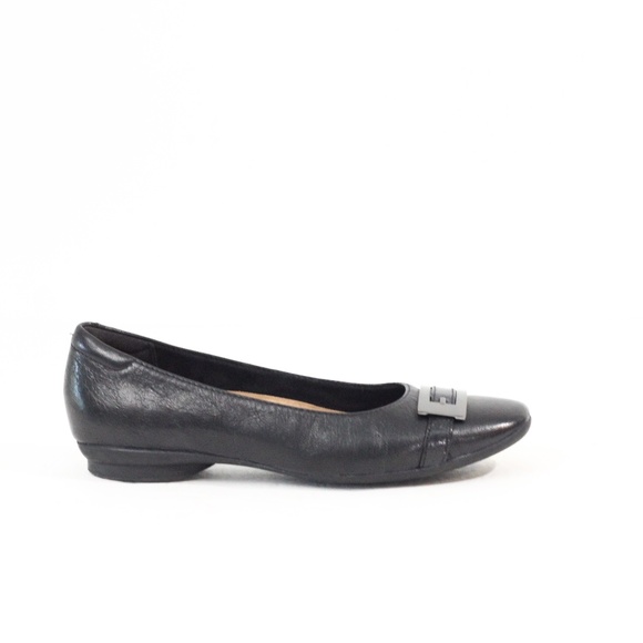 Clarks Artisan Black Leather Ballet Flat sz 6 Women Square Toe Shoes Slip on - Picture 5 of 8